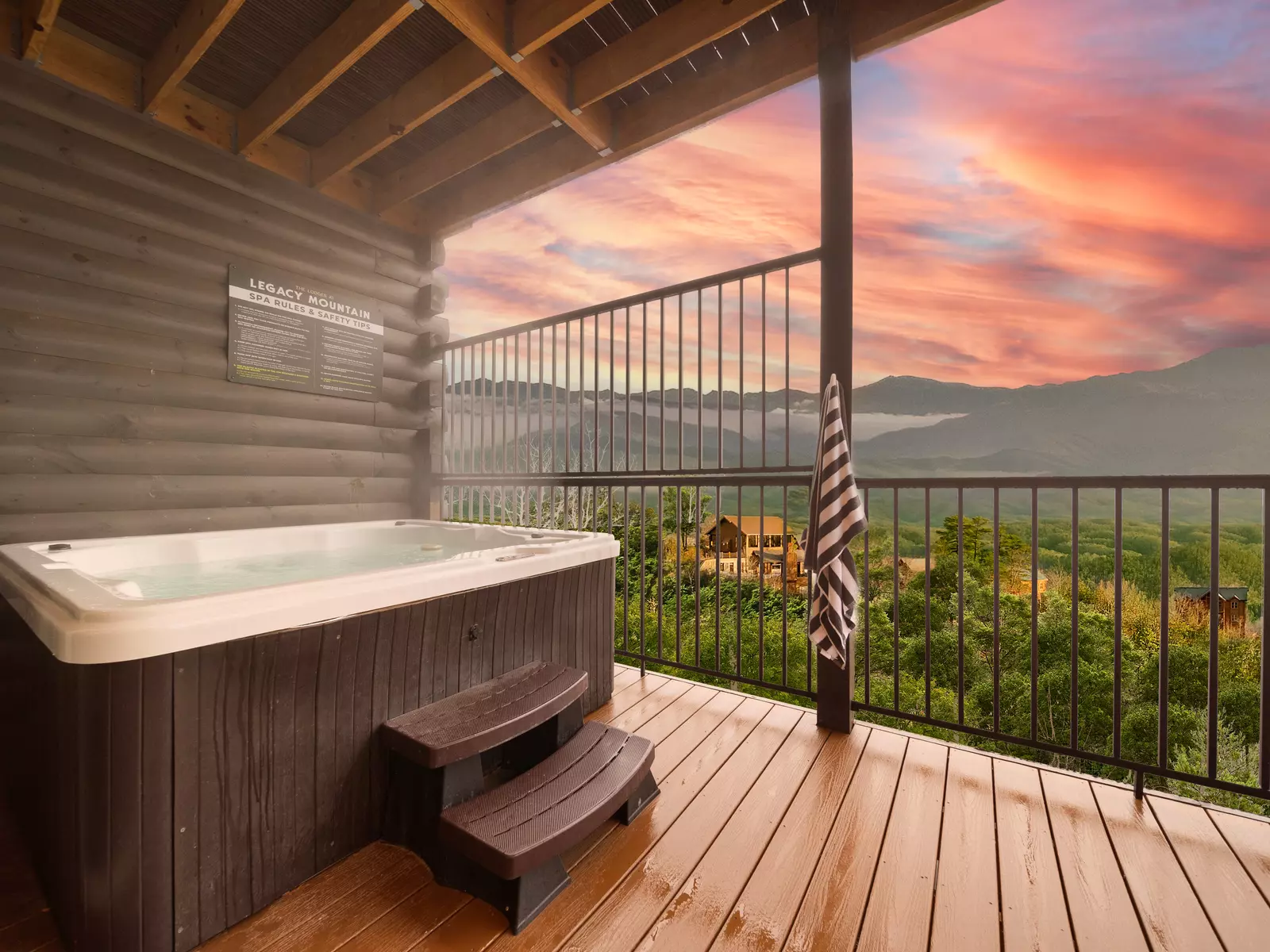 cabin with a hot tub